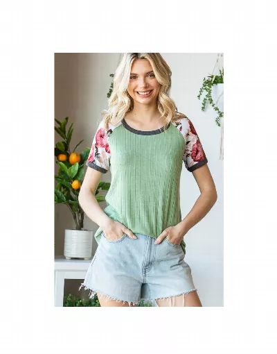 Floral Contrast Raglan Top